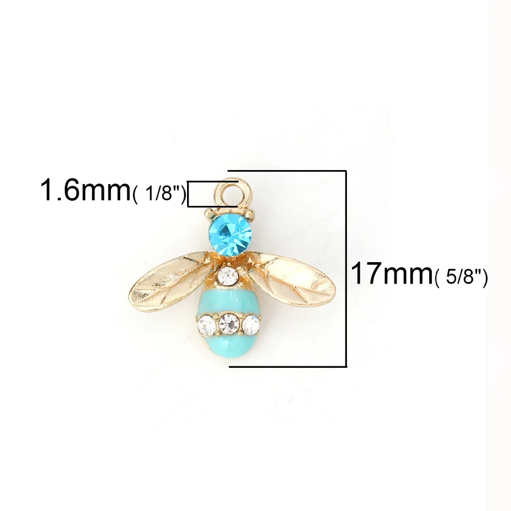 DoreenBeads, подвески из цинкового сплава, пчела, животные, золотые, синие, прозрачные стразы, эмаль "сделай сам", 17 мм(5/") х 15 мм(5/8"), 10 шт