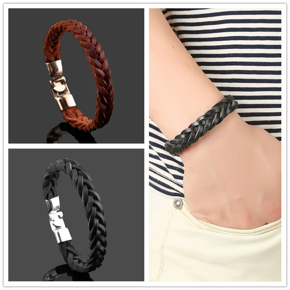 Мужские и женские браслеты PUN punk braclet Кожаные плетеные с цепочкой 2018|Браслеты