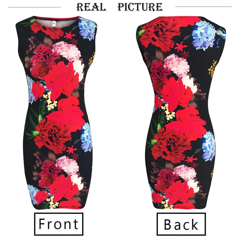

Sexy Bag Hip Waist Round Neck Print Dress Casual New Style Fashion Sleeveless Summer Dress 2019 Women Dress