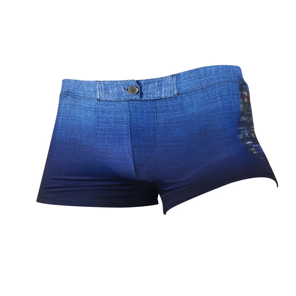 Men swimwear-03 Мужская одежда для плавания с пуговицами, купальный костюм, мужские быстросохнущие дышащие шорты для плавания, синие джинсы, стильные мужские плавки с рисунком звезд, XL - Цвет: Men swimwear-03