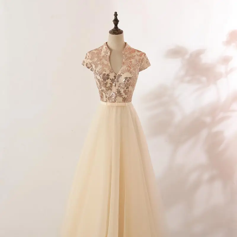 Модное вечернее элегантное платье для выпускного вечера бальное с v образным