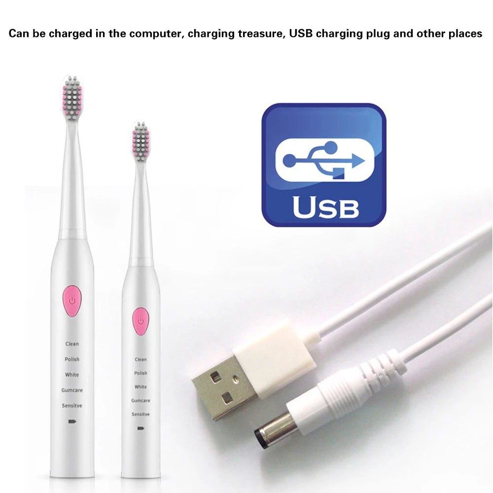 Звуковая электрическая зубная щетка 4 насадки 5 режимов очистки USB зарядное