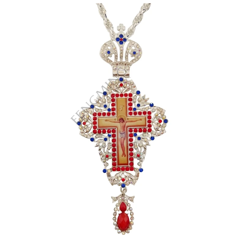 jeweled and enameled pectoral cross chain Jesus crucifix pendants Christian Clergy Pendant Priest Episcopal Orthodox icon