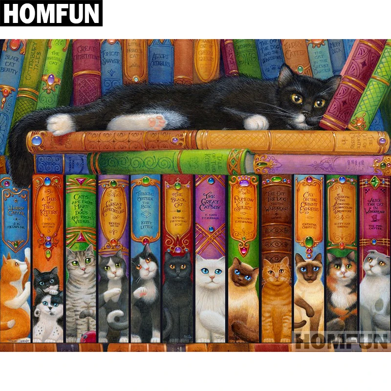 HOMFUN полная квадратная/круглая дрель 5D DIY Алмазная картина "Кот и книга" вышивка крестиком 5D домашний Декор подарок A01570