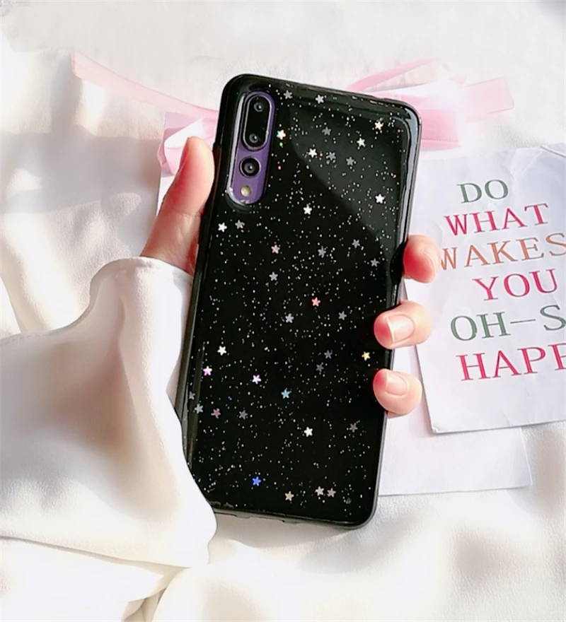 black 1 Прозрачный мягкий чехол из ТПУ с блестящими звездами для huawei P30 Pro Чехол роскошные аксессуары для телефонов для huawei P30 P30 Lite P30Pro p20 чехол - Цвет: black 1