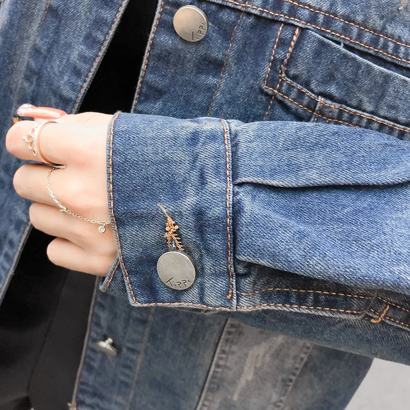 

New Spring Autumn Women Coats Plus Size Fashion Casual Loose Letter Embroidery Pockets Jeans Coat For Women Denim Jacket Coats
