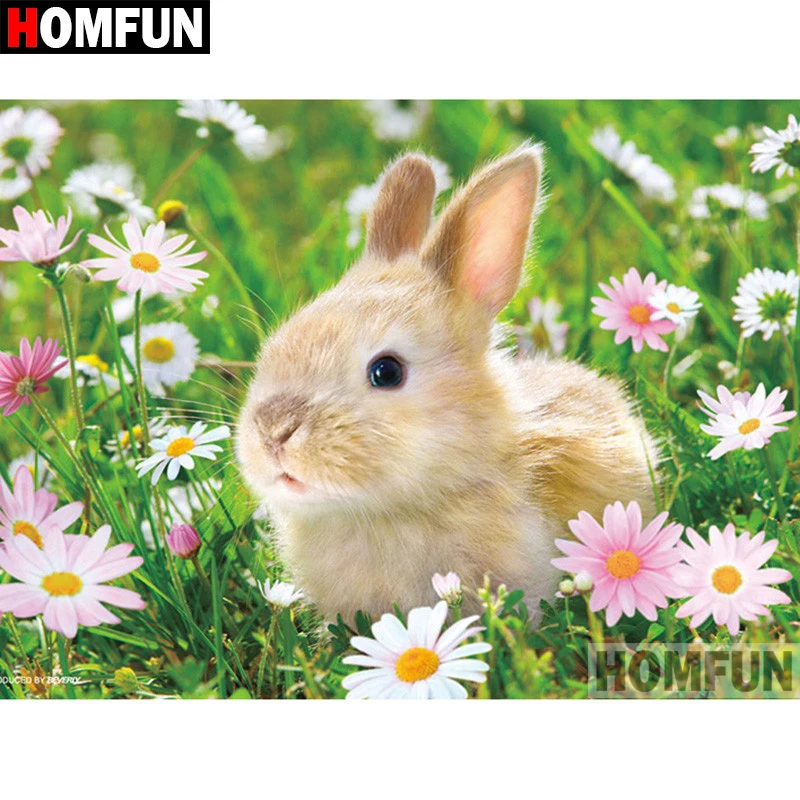 HOMFUN 5D DIY алмазная живопись полный квадратный/круглый дрель "животное кролик" 3D Вышивка крестом подарок домашний декор A01074