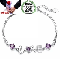 omhxzj wholesale fashion present high quality aaa zircon amethyst 925 sterling silver romantic love women bracelets bangles sz29