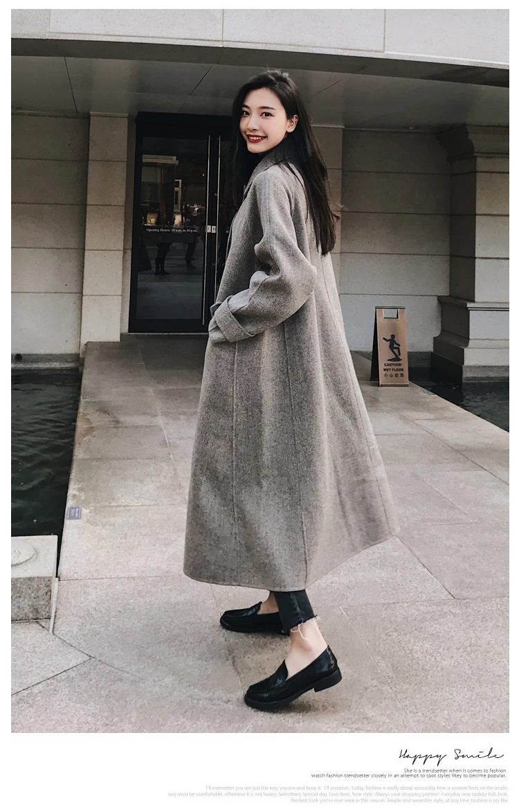 Женское винтажное пальто из шерсти светло серое с отложным воротником и