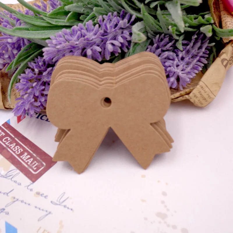 50pcs Bowknot Kraft Paper Tag Hand Made Gift Cards DIY Price Label for Wedding Birthday Party 4.7x5.7cm | Дом и сад