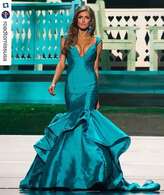 Miss USA Русалка Вечерние платья с v образным Вырезом Многоуровневые для выпускного