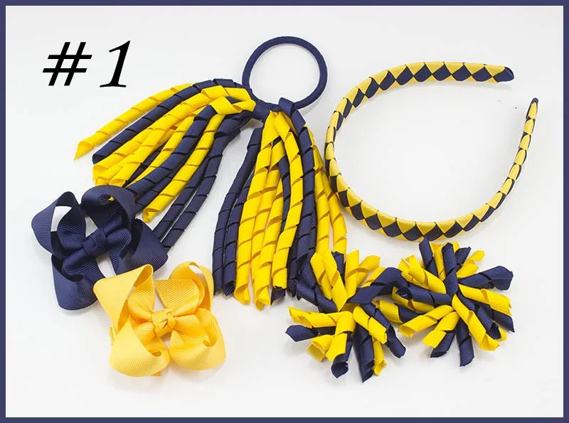6pcs/set girl hair hoop accessories korker Ponytail streamers woven headbands ties bows clips curly ribbon corker PD026 | Детская одежда