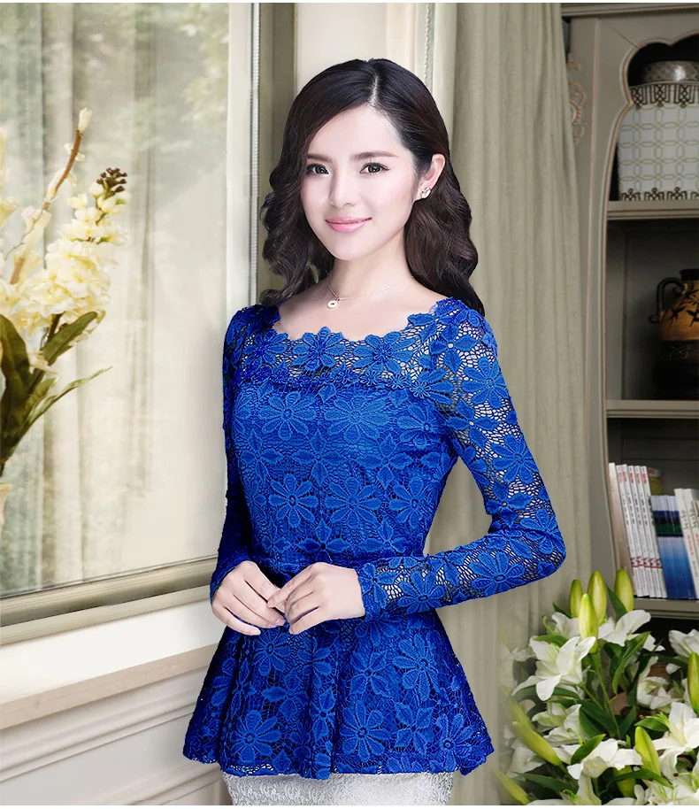 Blusas mujer de moda женские кружевные блузки рубашки больших размеров с оборками и длинными рукавами, Повседневная кружевная рубашка blusas femininas S-5XL