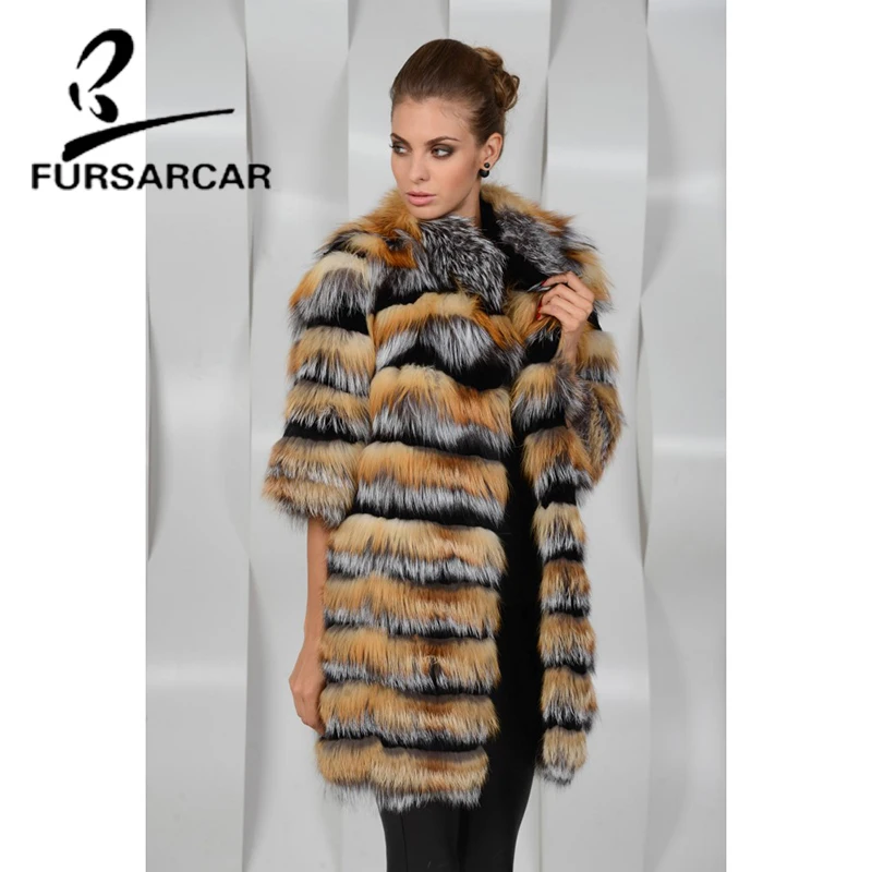 FURSARCAR, Новое поступление, настоящая шуба для женщин, высокое качество, Толстая теплая женская шуба, 90 см, длинная Роскошная зимняя куртка из лисьего меха