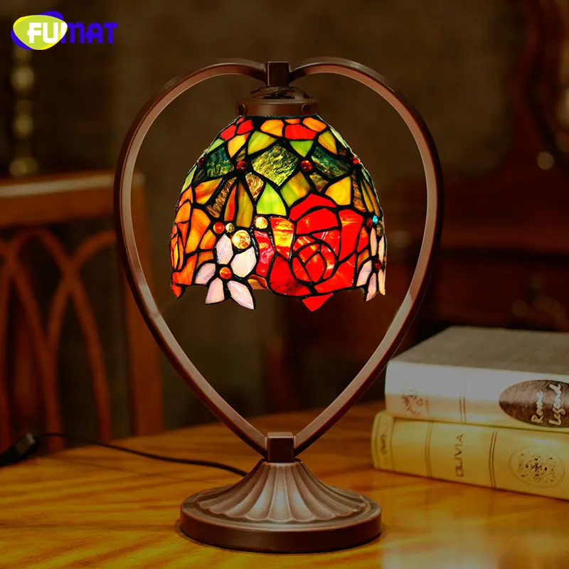 Настольная лампа FUMAT Tiffany с розовой стрекозой витражный абажур для дома арт деко