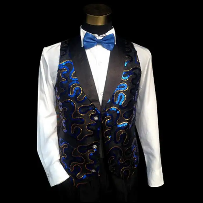 M-XXL! Новинка 2016 Мужская одежда костюмы с пайетками костюм маленький жилет Мужской