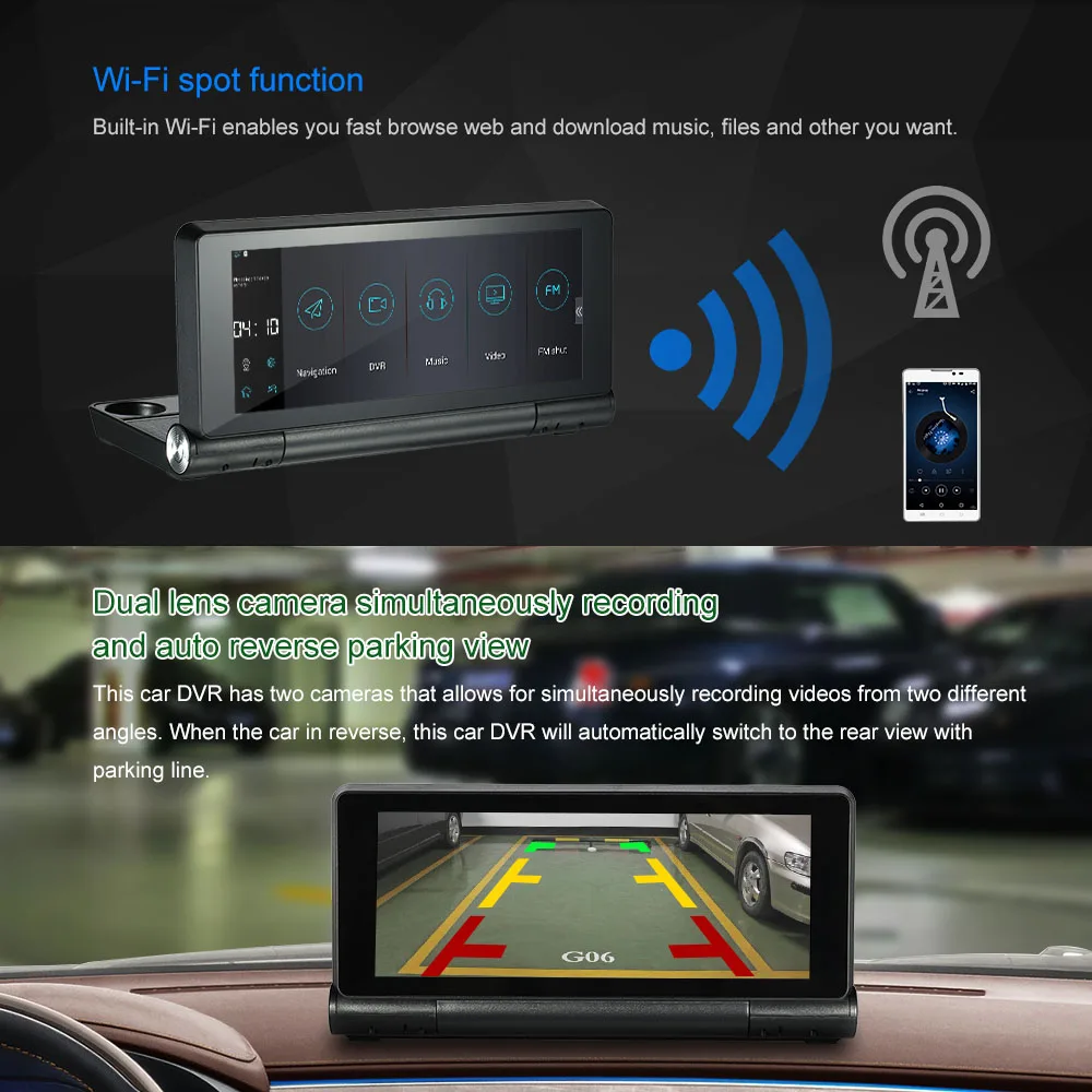 KKmoon Видеорегистраторы для автомобилей Двойной объектив Dash Cam 7 &quot1080P