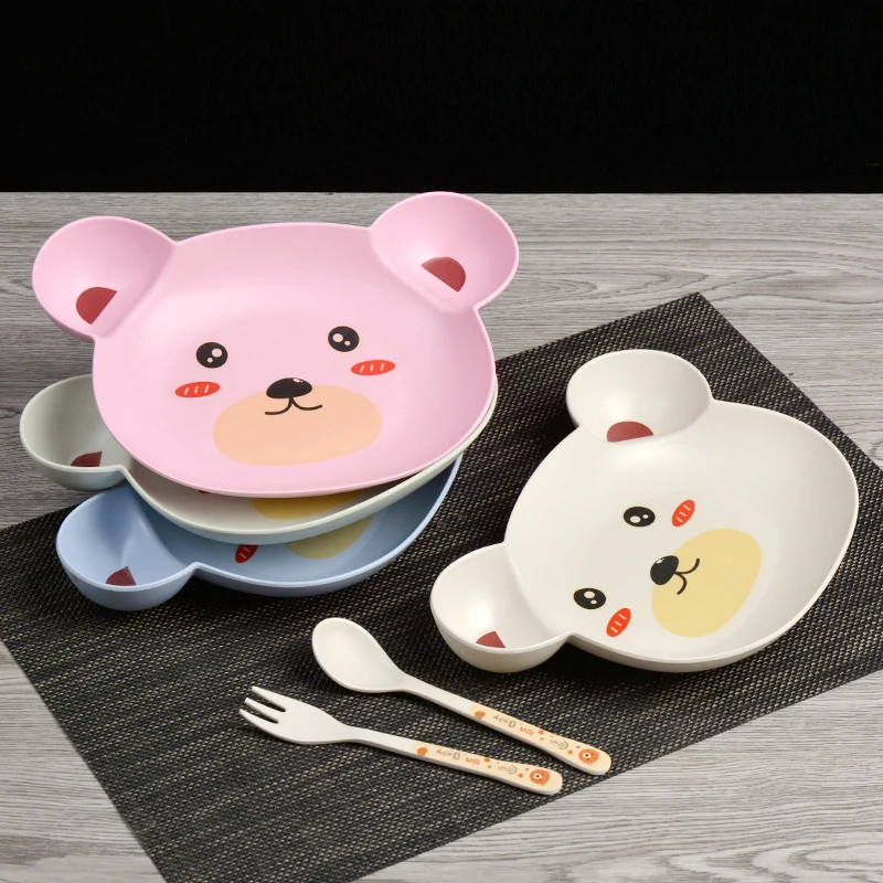 3 Pcs/Set New Bear Bamboo Fiber CHildren Cute Tableware Set Baby Dinnerware Plate Bowl Feeding | Дом и сад