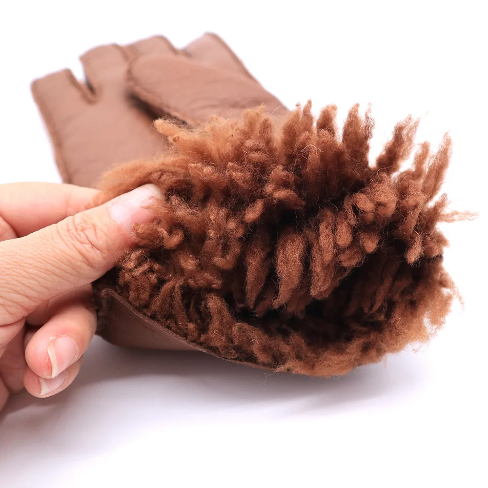 русский язык: Мужские перчатки для наружной активности на осень и зиму с утолщенным мехом и дополнительно теплой шерстью овчины. Модные мужские перчатки с цельным запястьем.