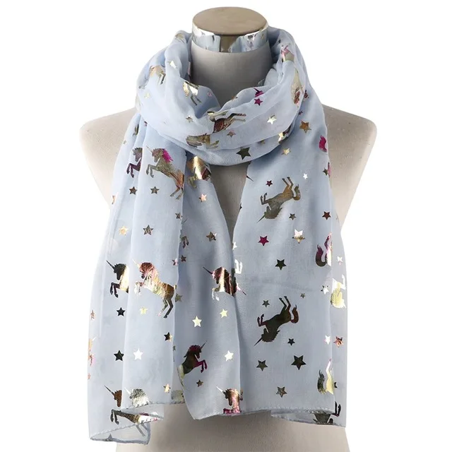 Sky Blue Long Winfox, роскошный, серый, темно-синий, бронзированный, фольга, серебряная лошадь, единорог, шифон, женские шарфы, шаль, полиэстер, женский длинный шарф, обертывания - Цвет: Sky Blue Long