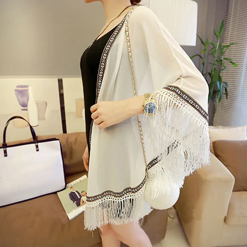 Женские блузки свободного размера Солнцезащитный кардиган с бахромой женские