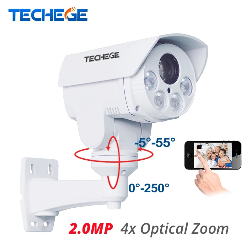 Techege 4x оптический зум Авто HD 1080 P Пуля IP камера 2.0MP PTZ скорость Onvif Открытый