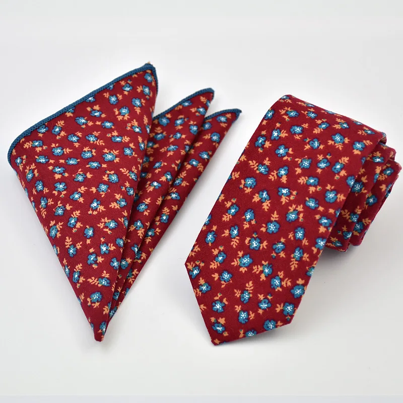 

Neck Tie Set Printing Cotton Neckties Pocket Towels Trendy Set Young men trend of flowers neck tie accessories