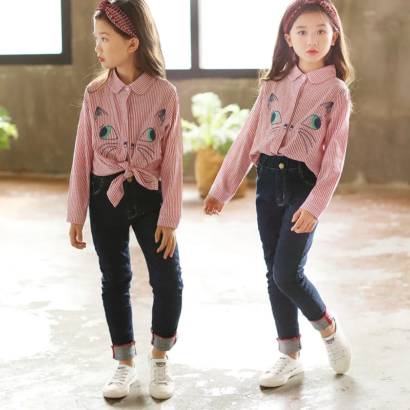 Полосатая рубашка с длинными рукавами для девочек коллекция 2019 года весна-осень