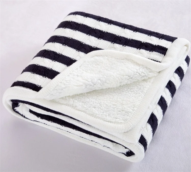 navy stripes 100X120 см хлопковое Полосатое вязаное одеяло зимнее плотное утяжеленное одеяло шерстяное вязаное одеяло детское одеяло для дивана - Цвет: navy stripes