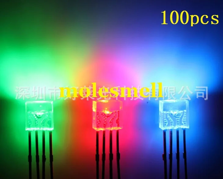 100 шт. 2x5x5 мм прямоугольная лампа три цвета RGB светодиодный общий анод прозрачные