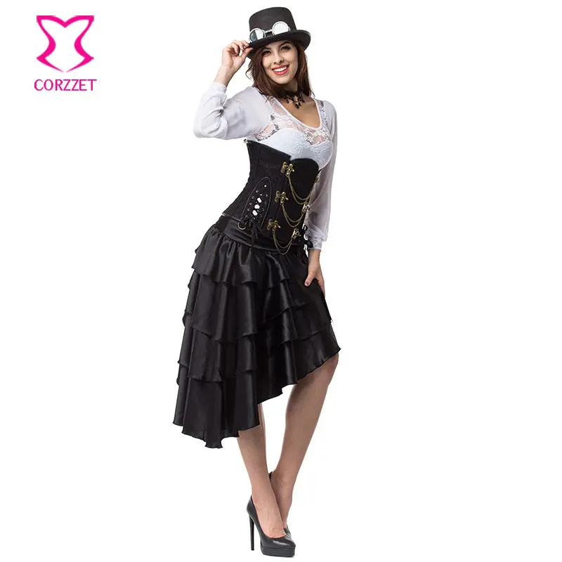 Черные сексуальные корсеты и бюстье из парчи готическое платье в стиле стимпанк