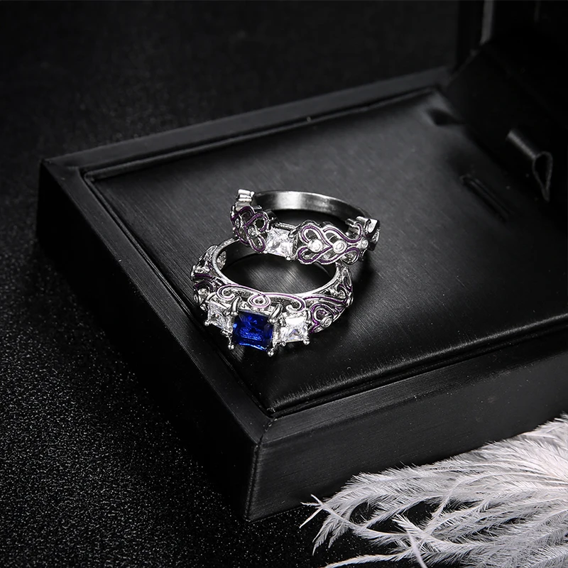 2 Pcs/Set Fashion Hollow Square Heart Love G Crystal Geometric Ring Set Female Wedding Party Clothing Jewelry Accessories | Украшения и