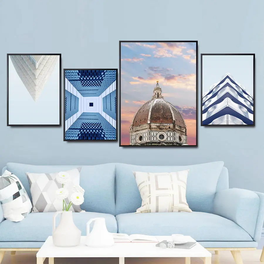 

Home Decoration Print Canvas Wall Art Picture Poster Paintings Oil Unframed Drawings Modern architecture Blue Black white