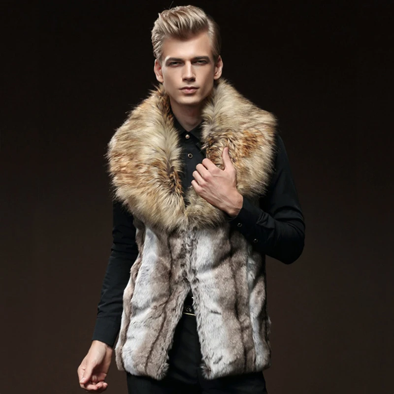 

2019 Cold Winter Fur Vest Men Thick Fur Tops Mens Waistcoats Male Sleeveless Outerwear Coats Hombre Autumn Warm Brand Clothing