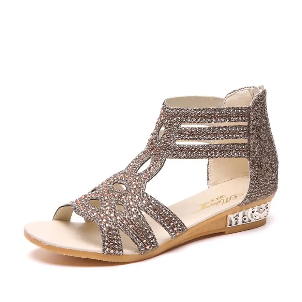 Женские босоножки; Летняя женская обувь; zapatos mujer; женские босоножки на танкетке; модные открытые Босоножки с открытым носком; Roma sandalia feminina; со стразами