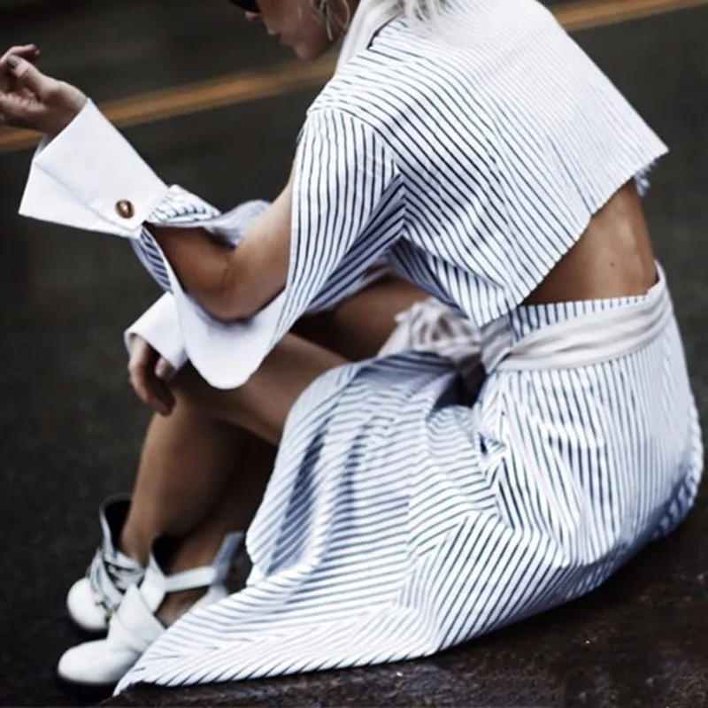 TWOTWINSTYLE асимметричное платье с открытой спиной для женщин весенние полосатые