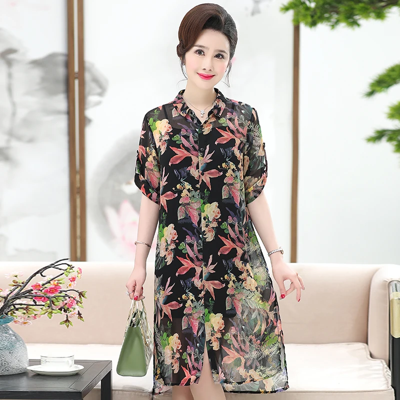 Women summer silk shirt elegant floral printed blouse lady soft chiffon cardigan | Женская одежда