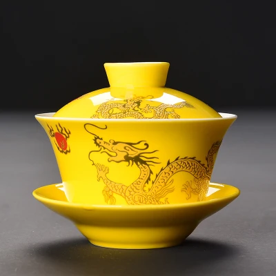 Распродажа, китайский чайный сервиз для кунг-фу, фарфоровая чашка gaiwan, блюдце, крышка с изображением дракона, Бамбуковая панда, керамическая супница, чаша, покрытая чашами - Цвет: Style A
