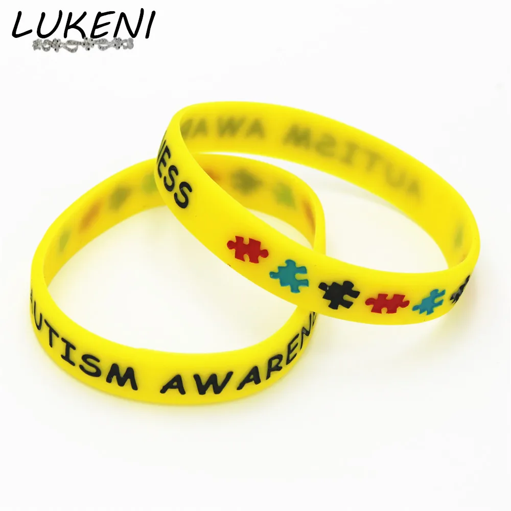 LUKENI 1 шт. желтый аутизм головоломка осознания силиконовый Браслеты & с надписью