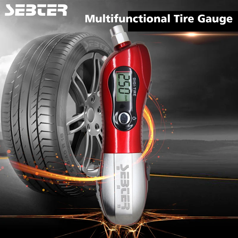 SEBTER Car Tire Pressure Emergency Hammer Multifunction Window Breaker Knife Cutter Clamp Tool LED Warning Light | Автомобили и