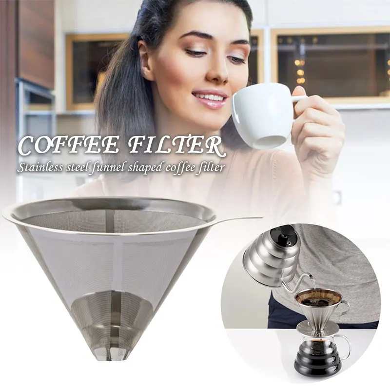 

Double Layer Reusable Stainless Steel Kitchen Tea Coffee Filters Removable Dripper Mesh Basket Tool Coffeeware Stand and Brush