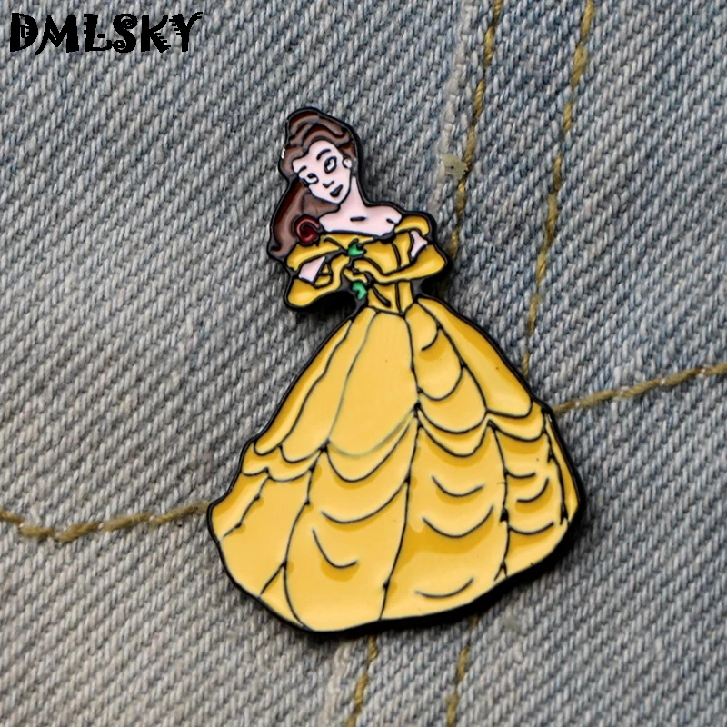 DMLSKY Красавица и Чудовище мультфильм женщины девушка Эмаль Булавка значок для рюкзака броши одежда галстук булавка воротник булавки ювелирные изделия M3228