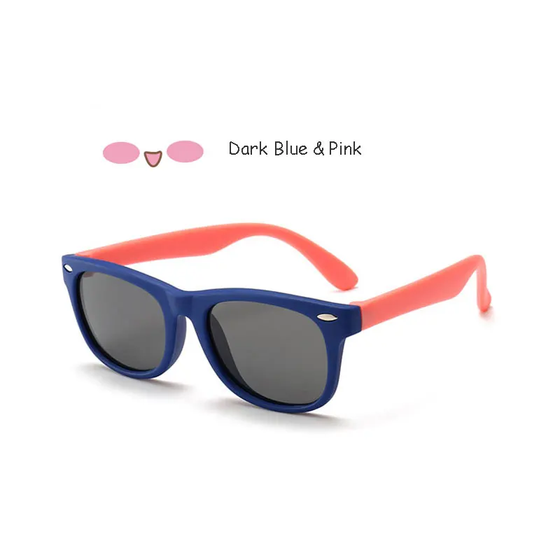 dark blue pink WESHION/поляризованные солнцезащитные очки для мальчиков и девочек, модные детские солнечные очки с заклепками, безопасная оправа из смолы для детей от 2 до 10 лет, с чехлом - Цвет линз: dark blue pink