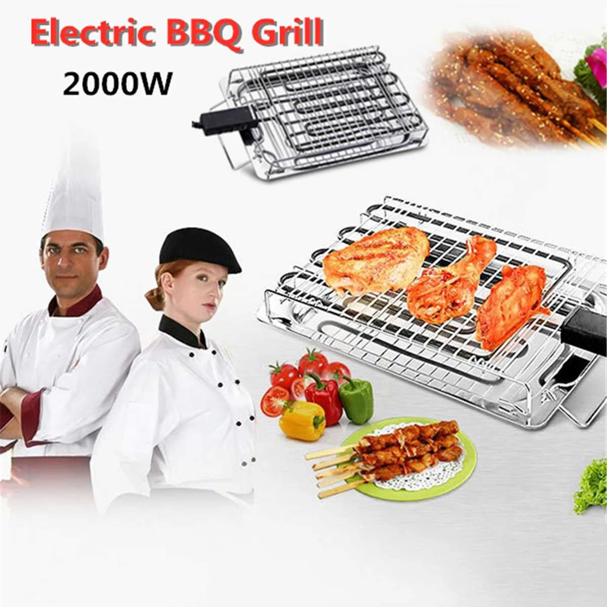 220 В 2000 Вт электрические решетки BBQ для 4-6 человек гриль на древесном угле из нержавеющей стали барбекю грили портативные нагревательные барбекю инструменты