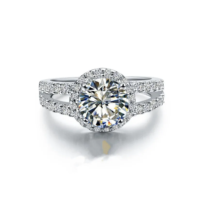 

1CT Halo Style Genuine Engagement Jewelry S925 NSCD Diamond Ring Wedding Sterling Silver Jewelry 18K White Gold Plated Ring