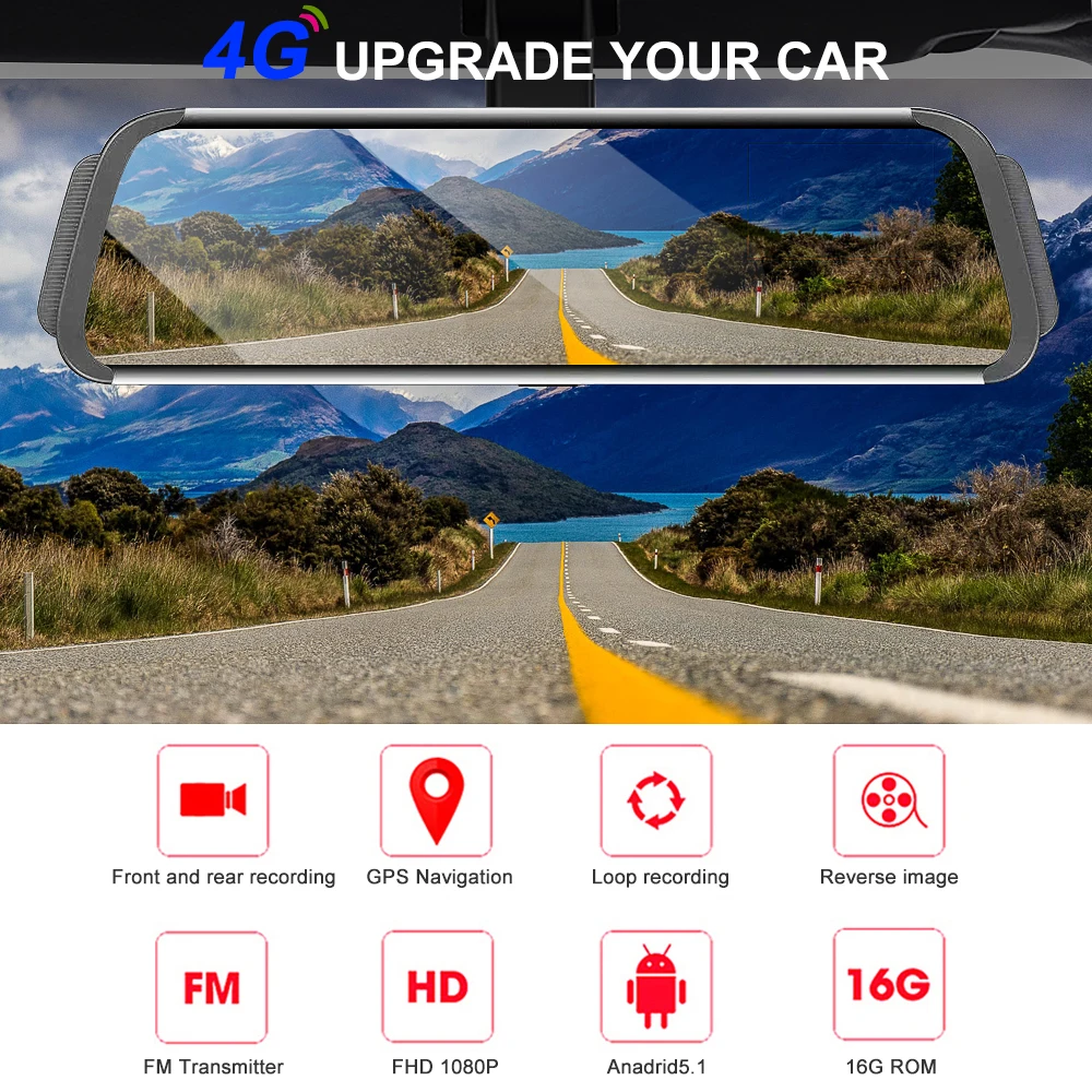 Автомобильный видеорегистратор Bluavido 4G ADAS, gps, Android 10 дюймов, поток медиа, зеркало заднего вида, FHD 1080 P, WiFi, видеорегистратор, регистратор