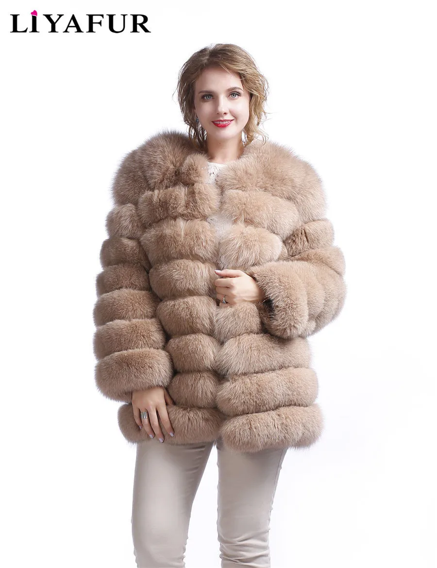 LIYAFUR 5 в 1 новая стильная шуба из натурального Лисьего меха для женщин 100%