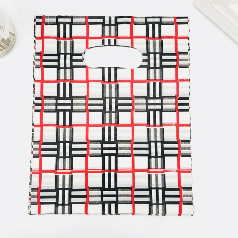 Small Black Red Striped Lattice 20x25cm Plastic Gift Bag With Handles Jewelry Handle Bags For Shops 100pcs | Дом и сад
