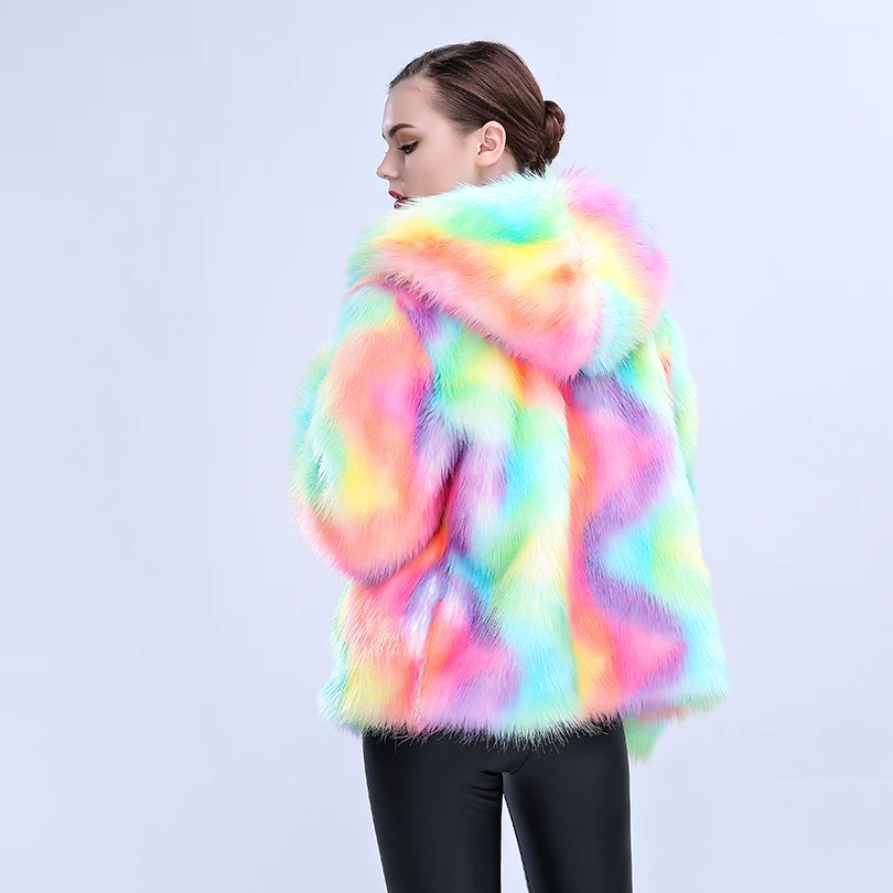 Женская Шуба из искусственного лисьего меха FHILLINUO разноцветная шуба с капюшоном