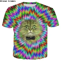 plstar cosmos drop shipping 2018 summer new fashion t shirt psychedelic tshirt fun cat 3d print mens womens casual t shirt